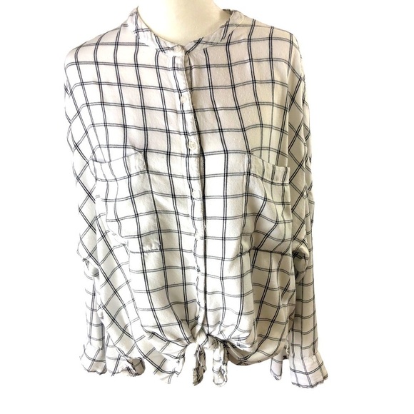 Lou and Grey for Loft Henley Style Blouse Women L Window Pane Plaid - Picture 1 of 9